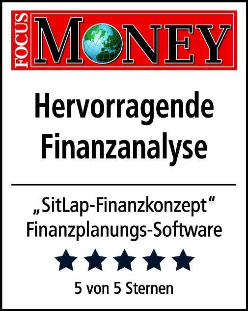 Focus Money Siegel Hervorragende Finanzanalyse SitLap-Finanzkonzept 5 von 5 Sternen